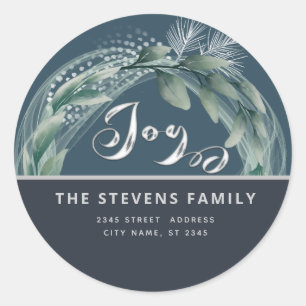 Moderne elegante script joy winter botanisch ronde sticker