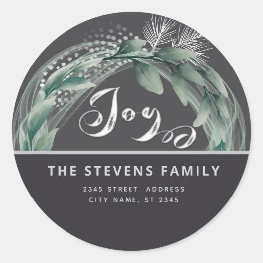 Moderne elegante script joy winter botanisch ronde sticker (Voorkant)