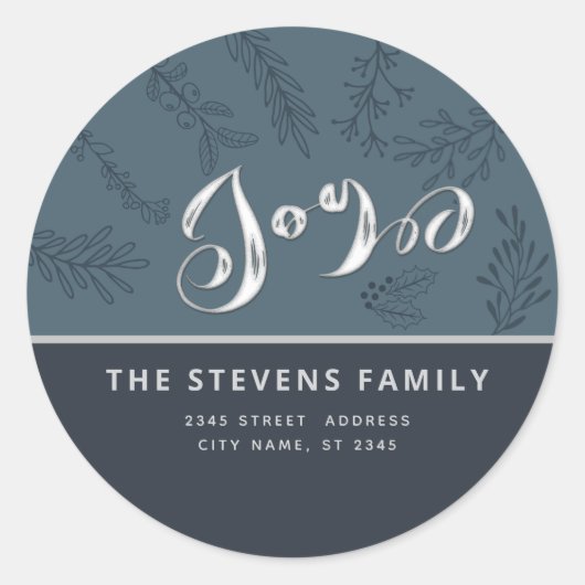 Moderne elegante script joy winter botanische klas ronde sticker (Voorkant)