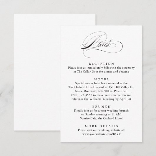 Moderne Elegante Script Klassieke Trouwdetails Informatiekaartje (Voorkant / Achterkant)