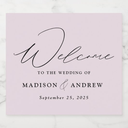 Moderne Elegante Script Lavendel Bruiloft Sparkling Wijnetiket (Enkel label)
