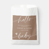 Moderne Elegante Script Lichtbruine Baby Shower Bedankzakje (Voorkant)