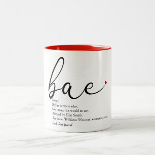 Moderne Elegante Script Love Heart Bae Definitie Tweekleurige Koffiemok