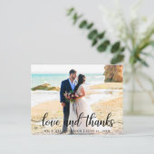 Moderne Elegante Script Love Thanks Trouwfoto B Briefkaart (Staand voorkant)