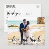 Moderne Elegante Script Love Thanks Trouwfoto B Briefkaart (Voorkant / Achterkant)