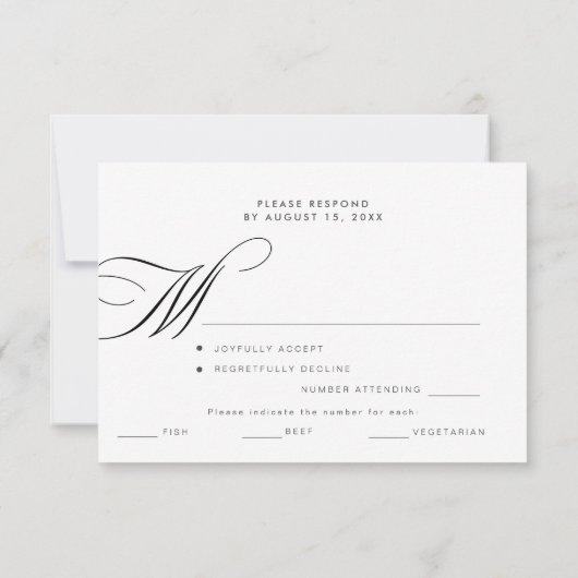 Moderne elegante script maaltijd keuze bruiloft RSVP kaartje (Achterkant)