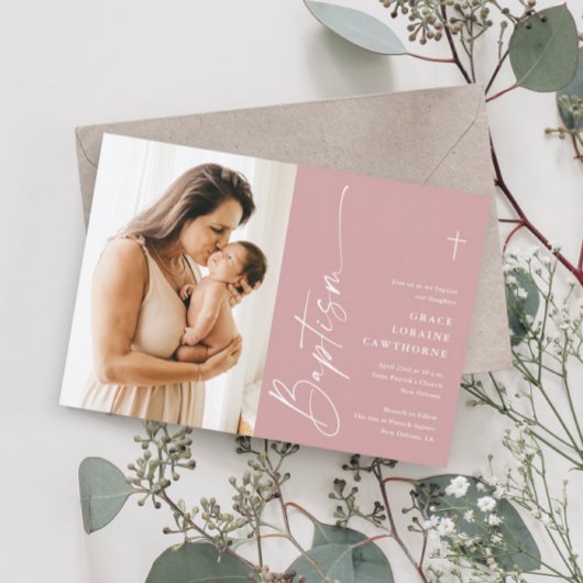 Moderne Elegante Script Meisjes Foto Doop Kaart