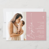 Moderne Elegante Script Meisjes Foto Doop Kaart (Voorkant)
