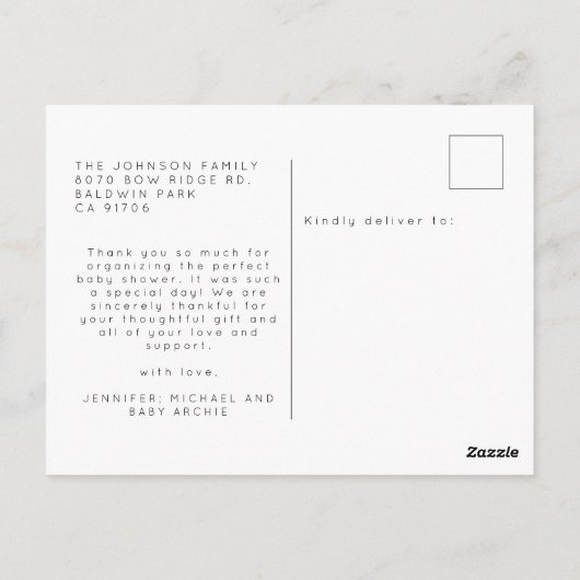 Moderne Elegante Script Minimaal 3 Foto Baby Showe Briefkaart (Achterkant)