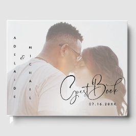Moderne Elegante Script Minimalistische Foto Huwel Gastenboek