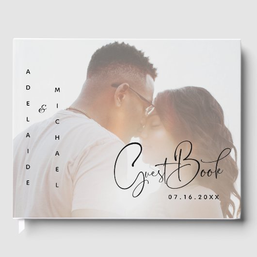 Moderne Elegante Script Minimalistische Foto Huwel Gastenboek (Voorkant)