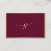 Moderne Elegante Script Monogram Bordeaux Goud Eur Visitekaartje (Voorkant)