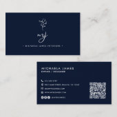 Moderne Elegante Script Monogram QR-code Visitekaartje (Voorkant / Achterkant)