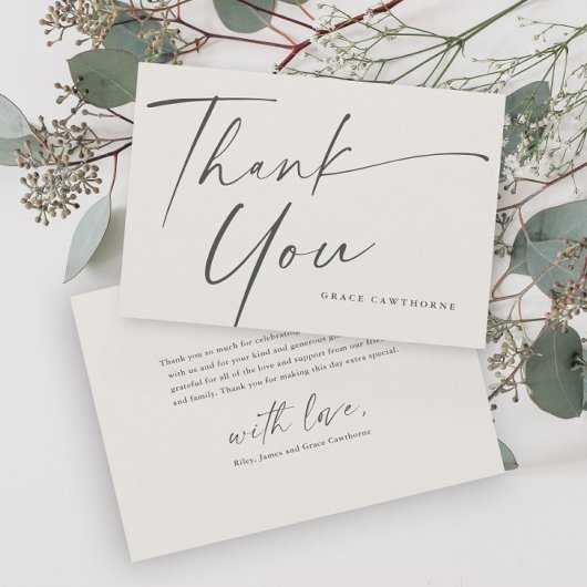 Moderne Elegante Script Neutrale Doop  Bedankkaart