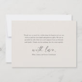 Moderne Elegante Script Neutrale Doop  Bedankkaart (Achterkant)