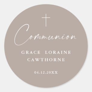 Moderne Elegante Script Neutrale Eerste Communie Ronde Sticker