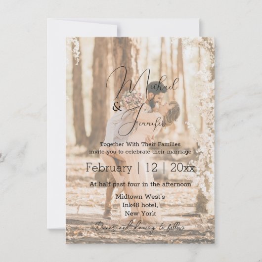 Moderne Elegante Script Overlay Trouwfoto Kaart (Voorkant)