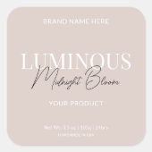 Moderne Elegante Script Productlabel Beige Vierkante Sticker (Voorkant)