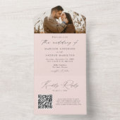 Moderne Elegante Script Roze Foto Bruiloft All In One Uitnodiging (Binnen)