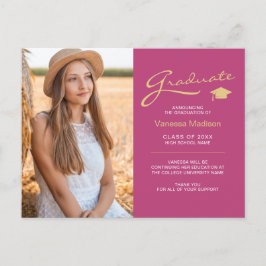 Moderne Elegante Script Roze & Goud | 2 Foto Grad Briefkaart