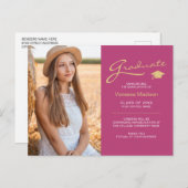 Moderne Elegante Script Roze & Goud | 2 Foto Grad Briefkaart (Voorkant / Achterkant)