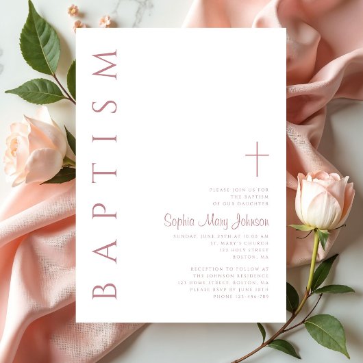 Moderne Elegante Script Roze Meisjes Doopfeest Kaart