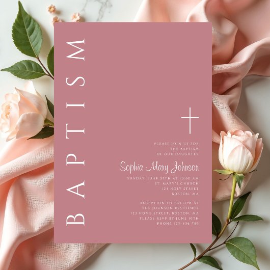 Moderne Elegante Script Roze Meisjes Doopfeest Kaart