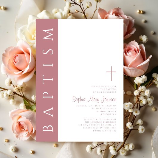 Moderne Elegante Script Roze Meisjes Doopfeest Kaart