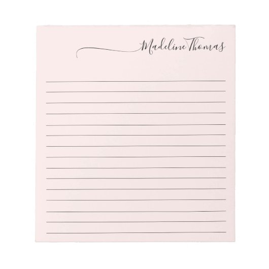 Moderne Elegante Script Roze Meisjesnaam Notitieblok (Voorkant)