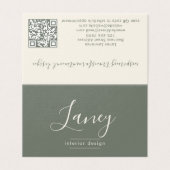 Moderne Elegante Script Sage QR Code Professioneel Kaart (Buitenkant ongevouwen)