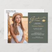 Moderne Elegante Script Salie Groen Goud 2 Foto Gr Briefkaart (Voorkant / Achterkant)