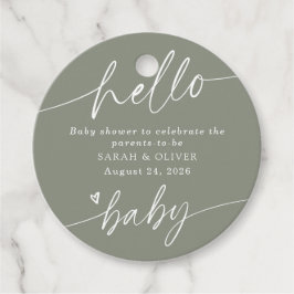 Moderne Elegante Script Saliegroene Baby Shower Bedankjes Labels