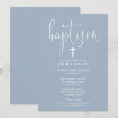 Moderne Elegante Script Stof Blauw Doop Kaart (Voorkant / Achterkant)