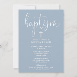 Moderne Elegante Script Stof Blauw Doop Kaart