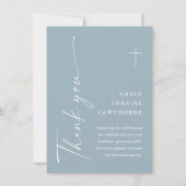 Moderne Elegante Script Stof Blauw Jongens Doop Bedankkaart (Voorkant)