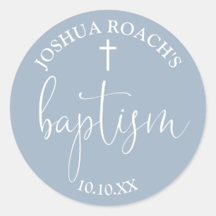Moderne Elegante Script Stof Blauwe Doop Ronde Sticker