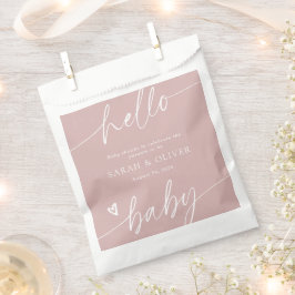 Moderne Elegante Script Stof Roze Baby Shower Bedankzakje