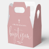 Moderne Elegante Script Stof Roze Roze Doop Bedankdoosjes (Geopend)