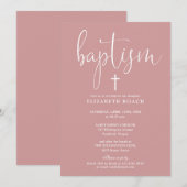 Moderne Elegante Script Stof Roze Roze Doop Kaart (Voorkant / Achterkant)