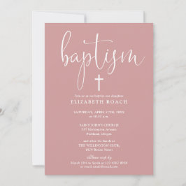 Moderne Elegante Script Stof Roze Roze Doop Kaart