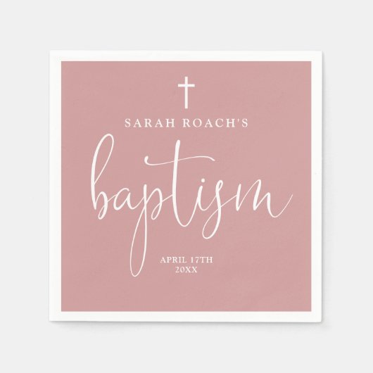 Moderne Elegante Script Stof Roze Roze Doop Servet (Voorkant)