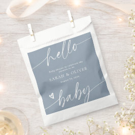 Moderne Elegante Script Stofblauwe Baby Shower Bedankzakje