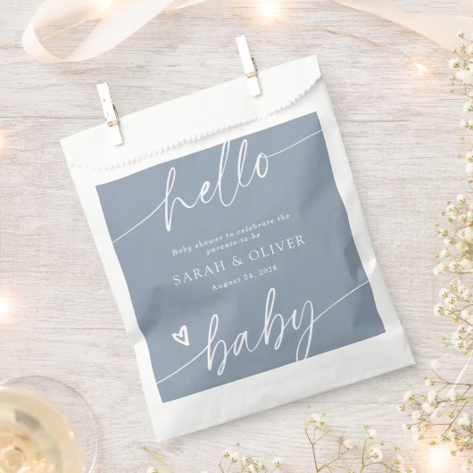 Moderne Elegante Script Stofblauwe Baby Shower Bedankzakje (Geknipt)
