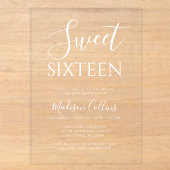 Moderne Elegante Script Sweet 16 Acryl Uitnodigingen (Voorkant)