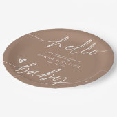 Moderne Elegante Script Tan Bruine Baby Shower Papieren Bordje (Gekanteld)