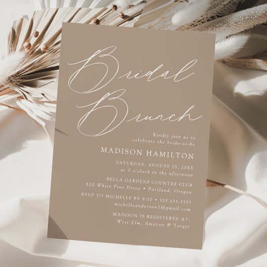 Moderne Elegante Script Taupe Bruidsfeest Brunch Kaart