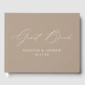 Moderne Elegante Script Taupe Bruiloft Gastenboek (Voorkant)