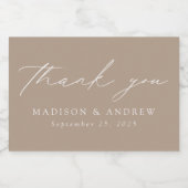 Moderne Elegante Script Taupe Trouw Dank Je Sparkling Wijnetiket (Enkel label)