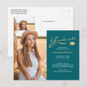 Moderne Elegante Script Teal & Goud | 2 Foto Grad Briefkaart (Voorkant / Achterkant)
