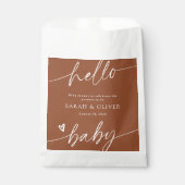 Moderne Elegante Script Terracotta Baby Shower Bedankzakje (Voorkant)